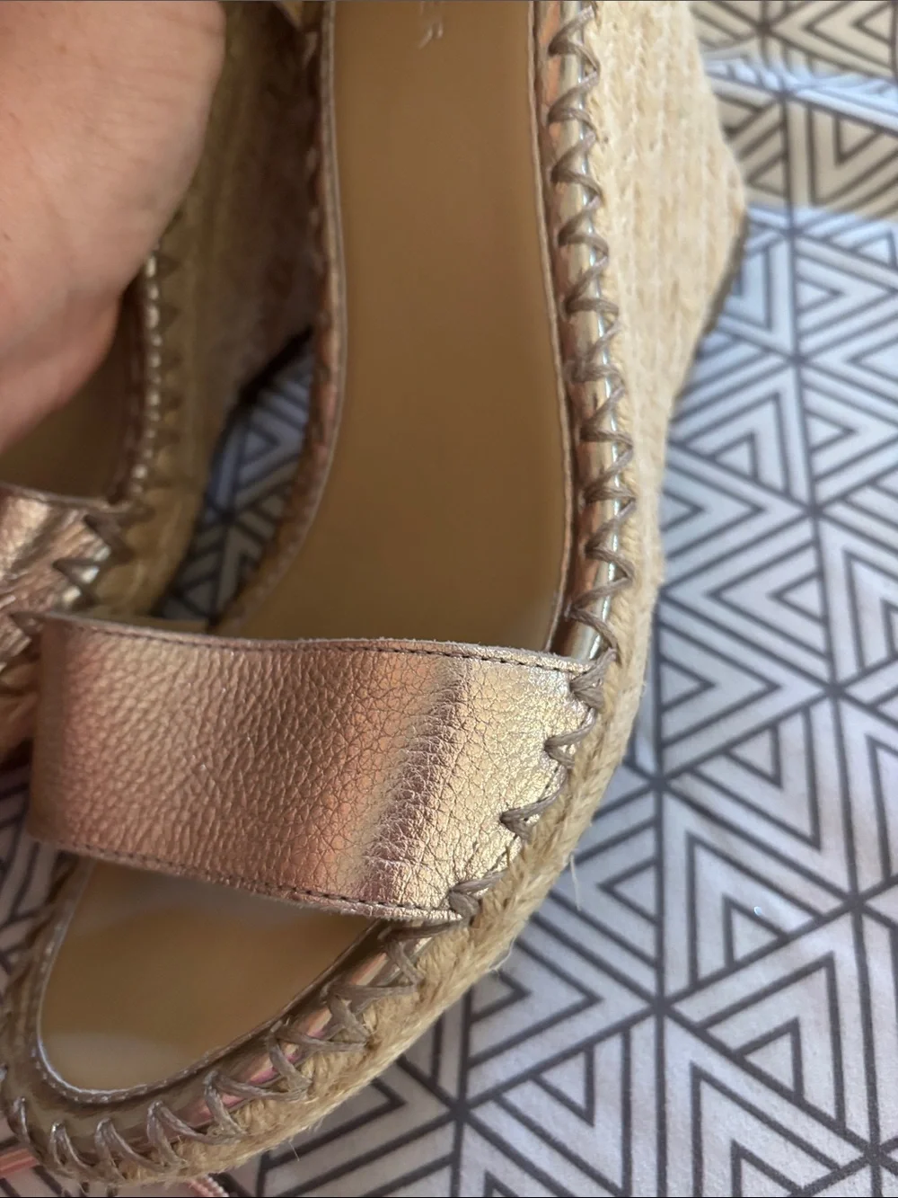 Marc Fisher Metallic Rose Gold Espadrille Wedge Sandals with Ankle Strap